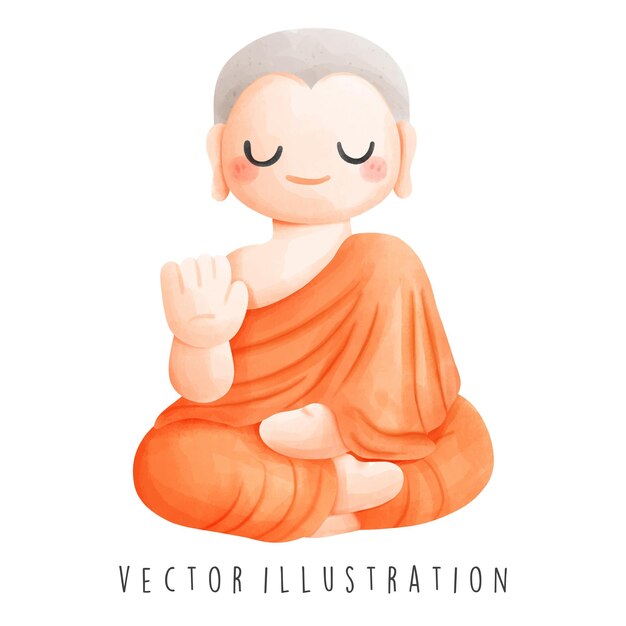 Vector thailand travel collection watercolor of thai monk vector illustration