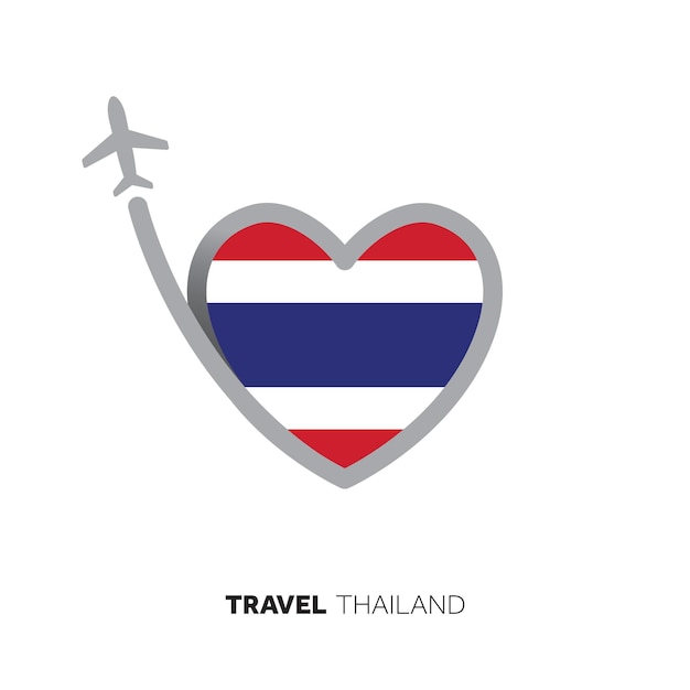 Концепция путешествия в Таиланд Флаг в форме сердца с самолетом