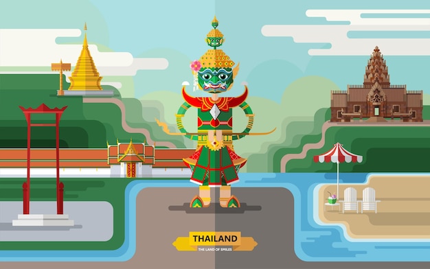 Thailand travel concept the most beautiful places to visit in thailand in flat style