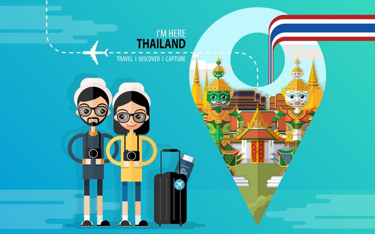 Vector thailand travel concept the most beautiful places to visit in thailand in flat style