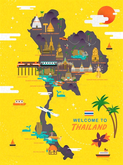 Vettore poster di un concetto di viaggio in thailandia