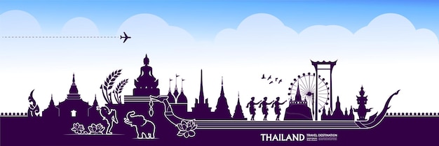 Thailandia viaggio destinazione grand illustrazione vettoriale.