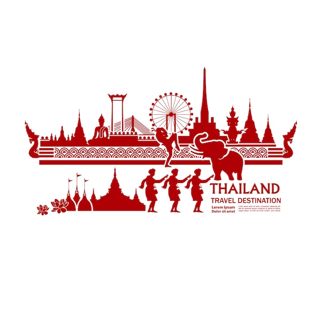 Thailandia viaggio destinazione grand illustrazione vettoriale.