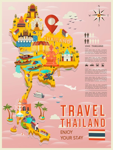 Mappa di viaggio in thailandia