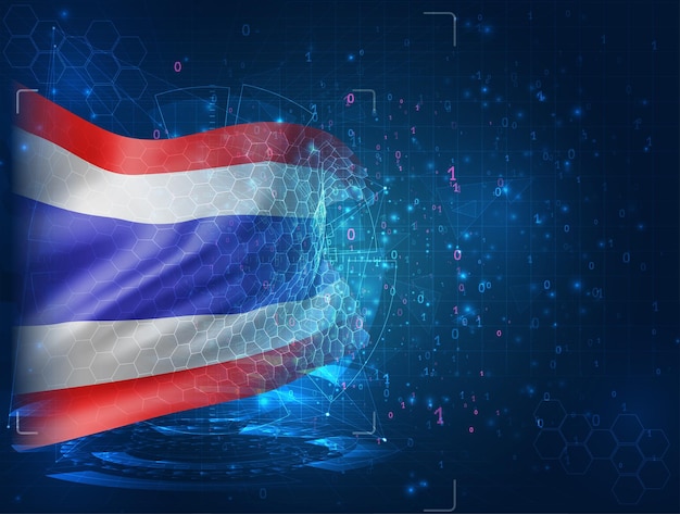 Thailand, vector 3D-vlag op blauwe achtergrond met hud-interfaces