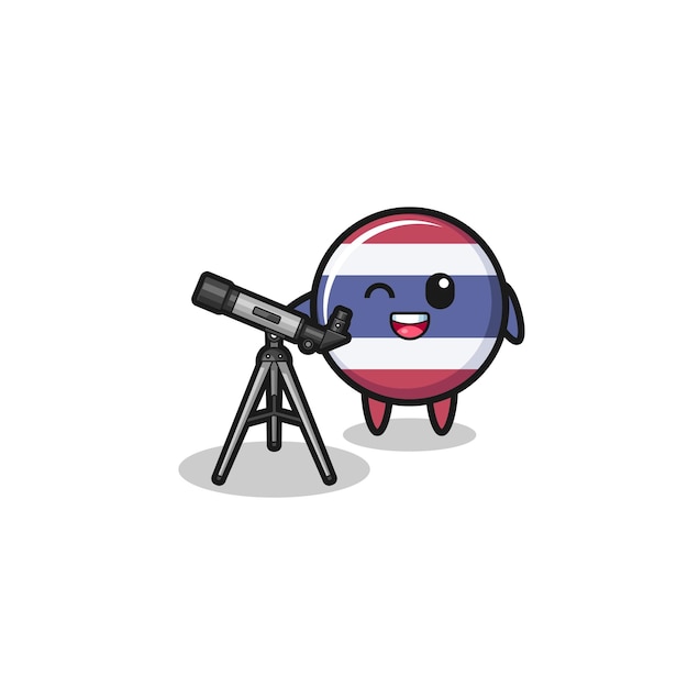 Thailand vlag astronoom mascotte met een modern telescoop schattig ontwerp