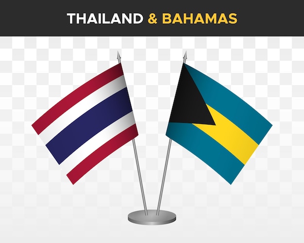 Thailand vs bahamas desk flags mockup isolated 3d vector illustration thai table flags