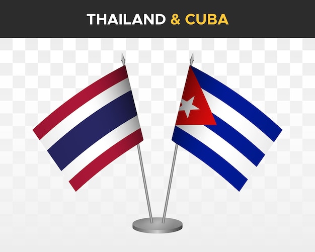 Thailand vs cuba desk flags mockup isolated 3d vector illustration thai table flags