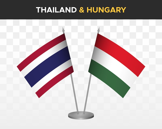 Thailand vs hungary desk flags mockup isolated 3d vector illustration thai table flags