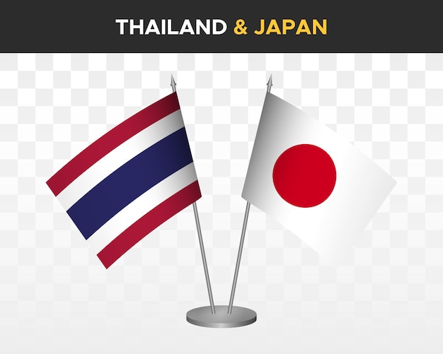 タイ対日本デスク フラグ モックアップ分離 3 d ベクトル イラスト タイ テーブル フラグ