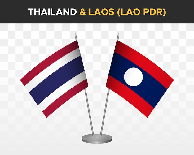 Thailand vs laos lao pdr bureau vlaggen mockup geïsoleerde 3d vector illustratie thaise tafel vlaggen