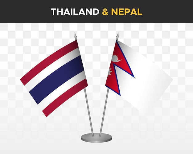 Thailand vs nepal bureau vlaggen mockup geïsoleerde 3d vector illustratie thaise tafel vlaggen