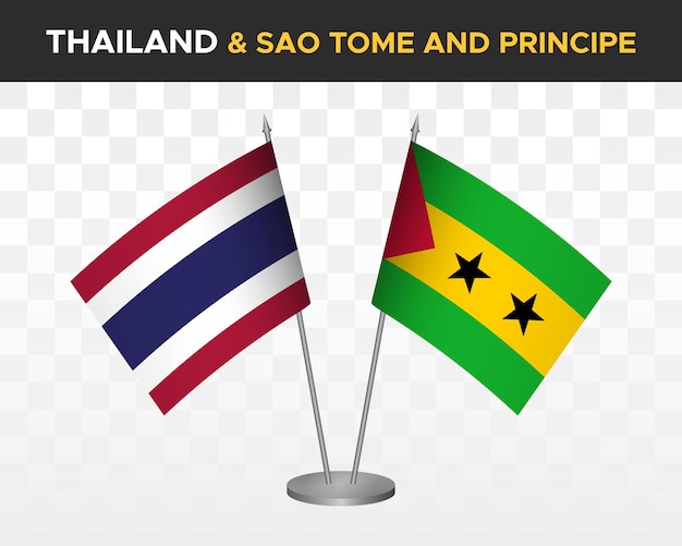 Thailand vs sao tome principe desk flags mockup isolated 3d vector illustration thai table flags