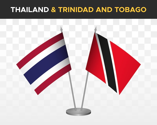 Thailand vs trinidad tobago bureau vlaggen mockup geïsoleerde 3d vector illustratie thaise tafel vlaggen