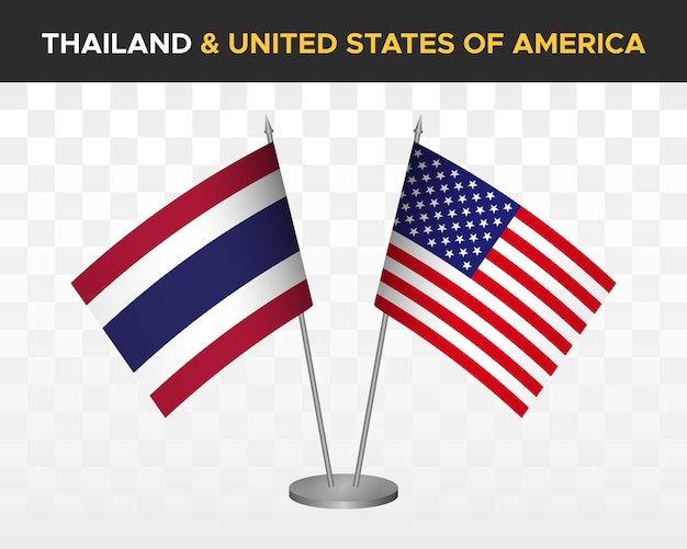Thailand vs USA united states america desk flags mockup isolated 3d vector illustration table flags