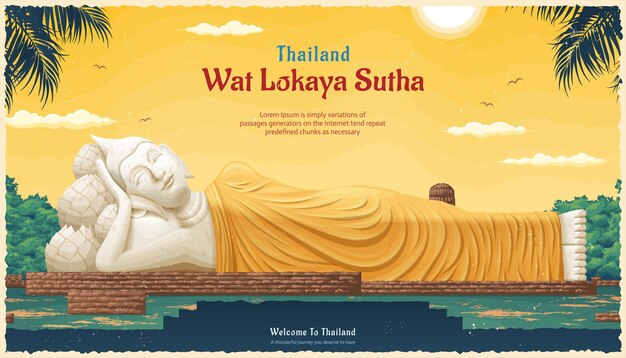 Vector thailand wat lokaya sutha landmark illustration, travel concept template