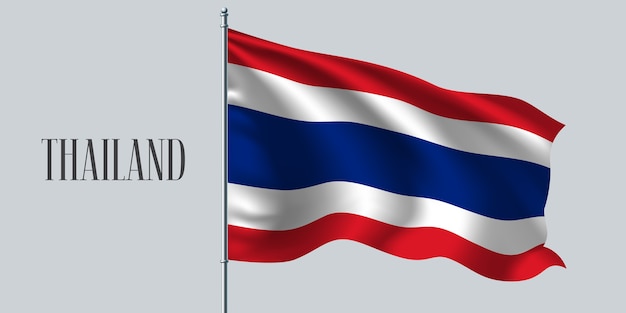 Vector thailand waving flag on flagpole.