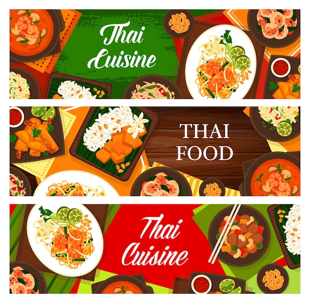 Vector thais eten thailand keuken cartoon vector banners