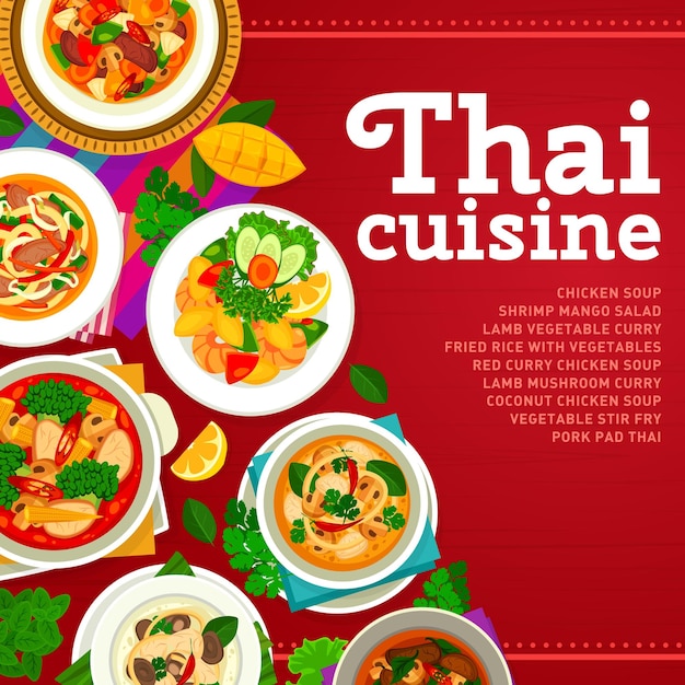 Thaise keuken restaurant eten menu vector dekking