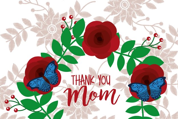 Vector thank mom card floral background vintage style