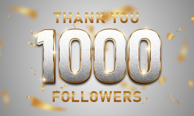 Vector thank you 1000 followers text effect