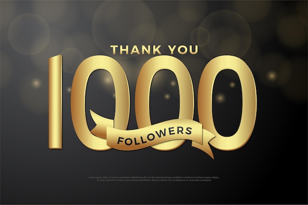 Thank you to 1000 followers, with golden number and ribbons.