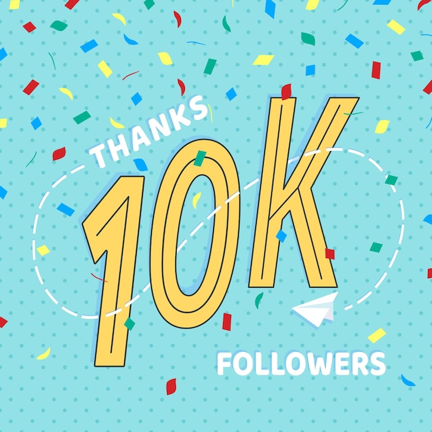 Thank you 10000 followers numbers postcard congratulating retro flat style design 10k thanks