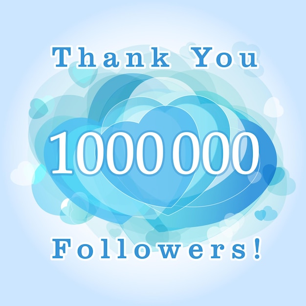 Vettore grazie carta da 1000000 follower. l'immagine di gratitudine per gli amici della rete, i follower e le condivisioni.