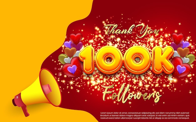 Vector thank you for 100k followers 100k followers achievement vector banner design