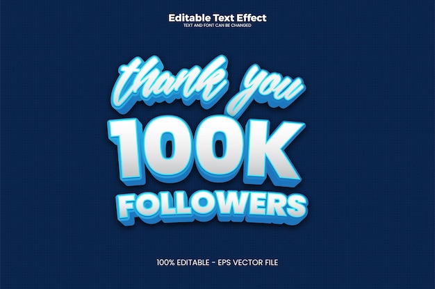 Thank you 100K followers editable text effect in modern trend style