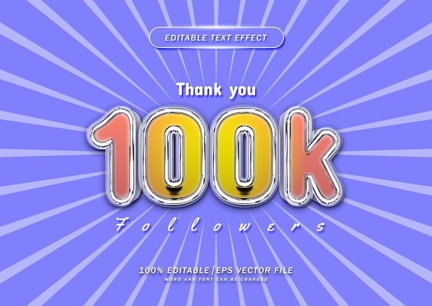 Grazie 100k follower effetto modificabile del testo