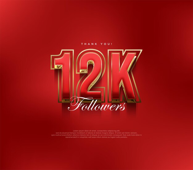 Thank you 12k followers greetings bold and strong red design for social media posts