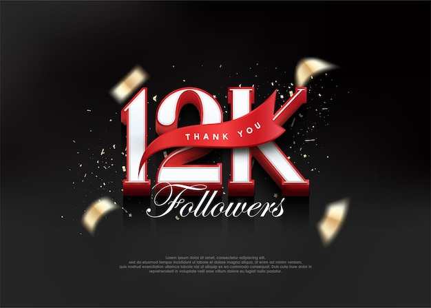 Thank you 12k followers with 3d numbers with red ribbon