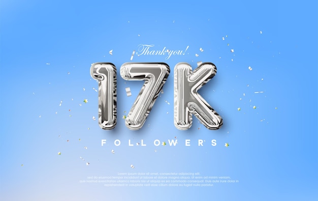 Thank you for the 17k followers with silver metallic balloons illustration