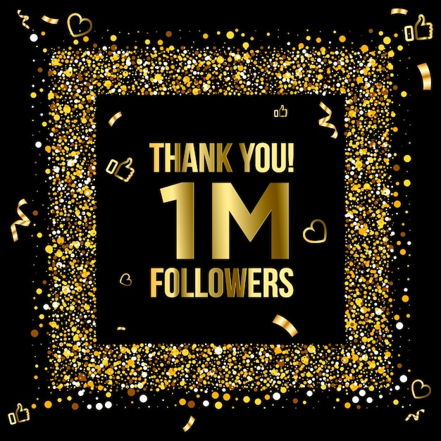 Vettore grazie 1 milione di follower design. festeggiamo 1 o un milione di follower. illustrazione vettoriale.