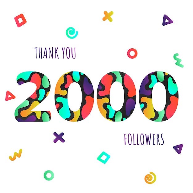 Thank you 2000 followers numbers postcard Congratulating gradient flat style gradient 2k thanks