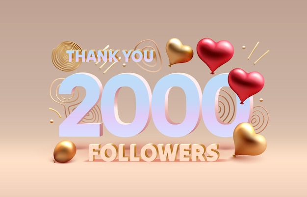 Thank you 2000 followers peoples online social group happy banner celebrate Vector