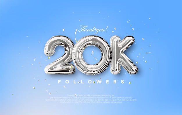 Thank you for the 20K followers with silver metallic balloons illustration