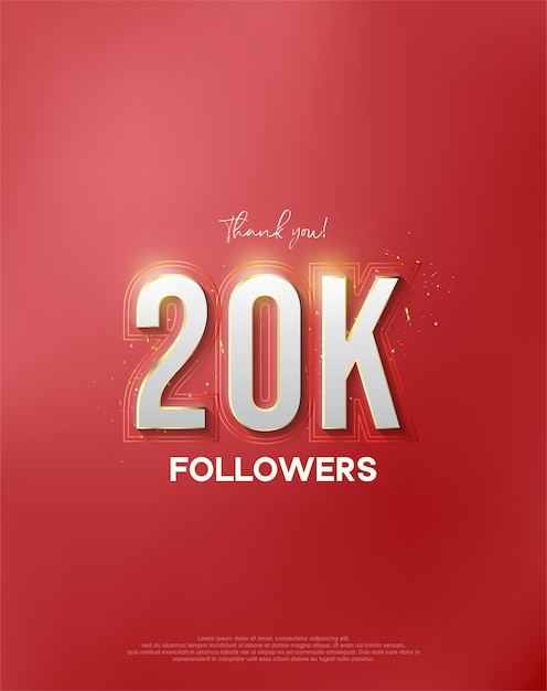 Thank you 20k followers with white numbers wrapped in shiny gold