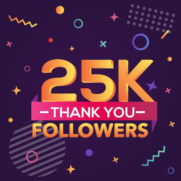 Grazie 25000 follower, grazie banner. primo biglietto di congratulazioni da 25k follower con linee geometriche