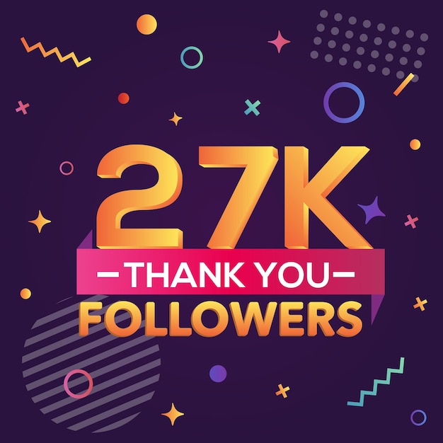 Thank you 27000 followers, thanks banner.First 27K follower congratulation card with geometric lines