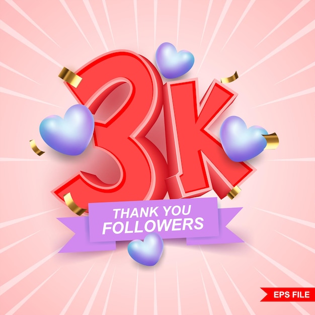 Vettore grazie 3000 follower sui social media 3k follower celebrazione square banner