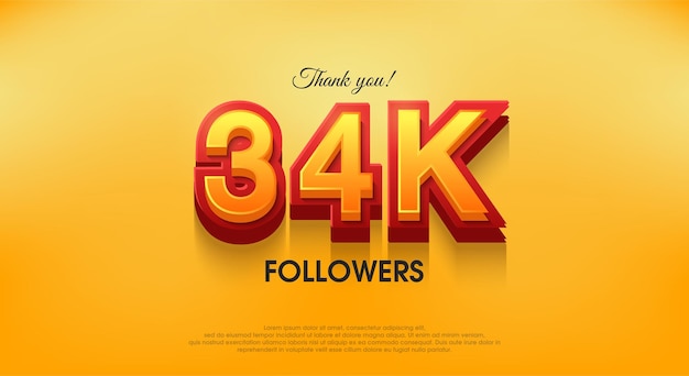 Thank you 34k followers 3d design vector background thank you