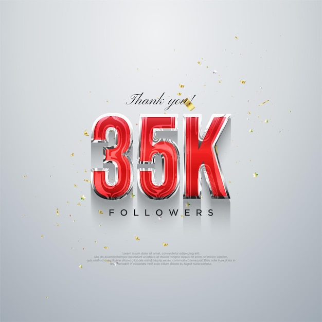 Thank you 35k followers red numbers design on a white background