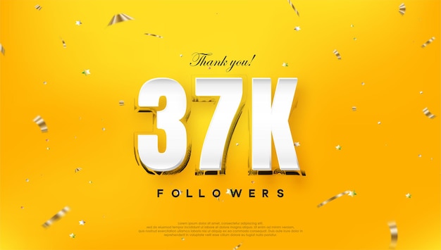 Vector thank you 37k followers on a bright yellow background