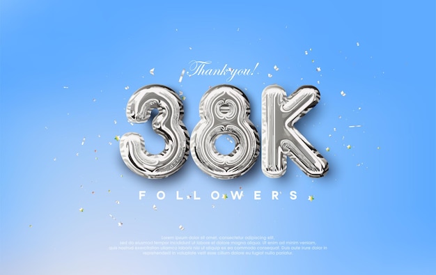 Thank you for the 38k followers with silver metallic balloons illustration