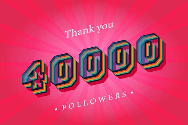 Vettore grazie a 40000 follower e abbonati social con numeri rendering 3d effetto testo retrò alla moda