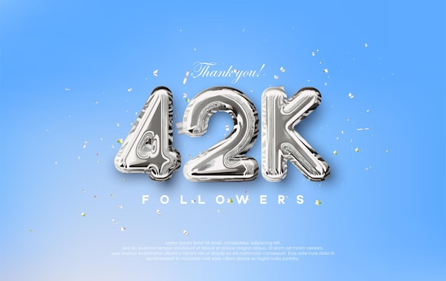 Thank you for the 42k followers with silver metallic balloons illustration