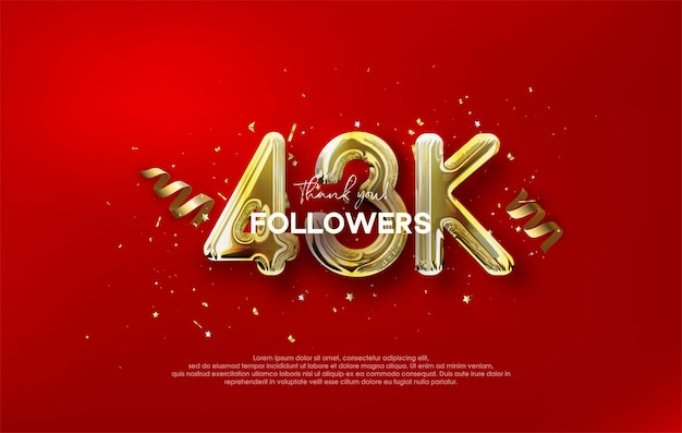 Thank you for the 43k followers with metallic gold balloons illustration