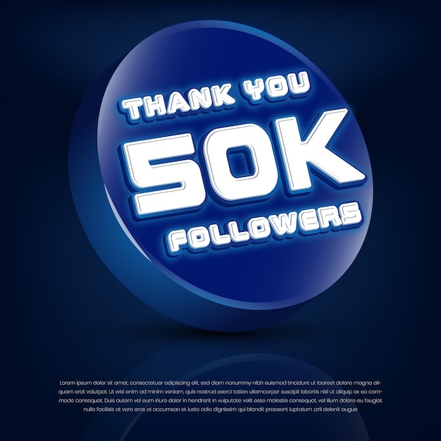 Thank you 50k followers 3d banner vector and illustration for social networks